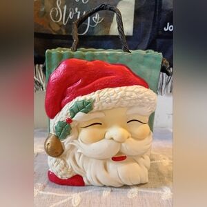 vintage Ceramic Santa 6” Bag Figurine 3D Head Christmas Vase Planter Holiday